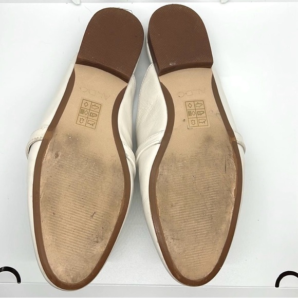 Aldo Leather Slip-On Studded Mules Slip On Flats Horsebit Womens Sz 8 ~ White - Picture 6 of 6